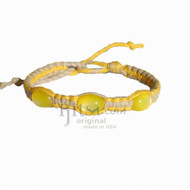 Yellow and natural flat hemp bracelet or anklet with three yellow resin beads