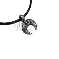 Adjustable leather cord necklace pewter Moon with eye design pendant