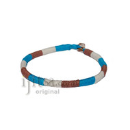 Leather Bracelet wrapped with Turquoise, Brown and White hemp