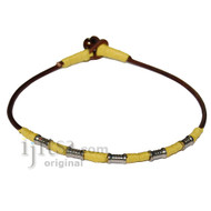 Brown Leather Necklace with Yellow Hemp and metal beads