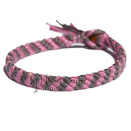 Pink and Grey Bamboo Yarn Diagonal Surfer Bracelet or Anklet