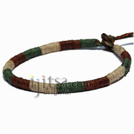 Leather Bracelet or anklet wrapped with dark green, dark brown and natural hemp
