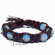 Dark Burgundy wide flat hemp bracelet or anklet with six opalene beads
