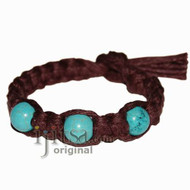 Chocolate wide flat hemp bracelet or anklet with three Turquoise Howlite beads