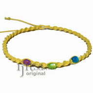 Light yellow twisted Hemp, Purple, Green and Blue Resin Beads Surfer Style Choker Necklace