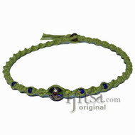 Pistachio twisted hemp blue/red/green round glass bead choker necklace