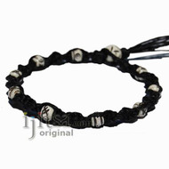 Black twisted hemp bracelet or anklet with small white bone beads throughout