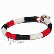 Leather Bracelet or anklet wrapped with Black, White and Red hemp