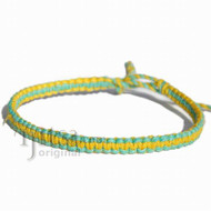 Flat green and yellow hemp twine thin bracelet or anklet