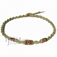 Olive rainbow twisted hemp necklace with Ceramic Two people bead