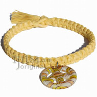 Light yellow flat wide hemp necklace with yellow/orange Murano glass Peace