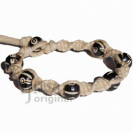 Natural twisted hemp bracelet with round black bone beads throughout