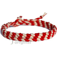 Red hot and snow white diagonal cotton bracelet or anklet