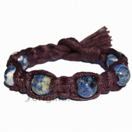 Dark Burgundy wide flat hemp bracelet or anklet with six sodalite beads