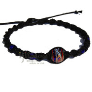 Black twisted hemp bracelet or anklet with round blue glass bead