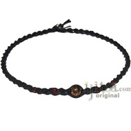 Black twisted  hemp necklace with round red glass bead