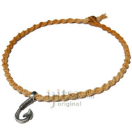 Golden brown twisted hemp necklace with pewter hook