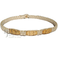 Natural flat wide hemp necklace with three Zigzag wooden beads