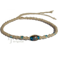 Natural twisted hemp necklace, turquoise oval with gold glass bead