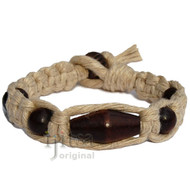 Natural flat wide hemp bracelet with Dark brown wooden beads