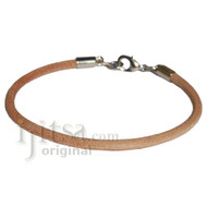 3mm round natural leather bracelet or anklet, metal clasp