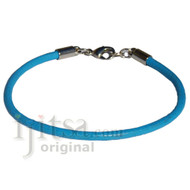 3mm round sky blue leather bracelet or anklet, metall lobster clasp