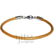 3mm round gold leather bracelet or anklet, rhodium silver plated lobster clasp