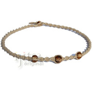 Natural twisted hemp with three brown bone beads choker necklace