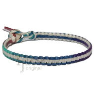 Muted rainbow and white flat hemp surfer bracelet or anklet
