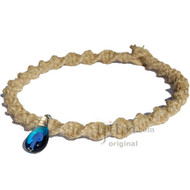 Natural Thick Wide Twisted Hemp Necklace with Blue and light Blue Glass Mushroom