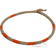 Leather Necklace Wrapped with Orange and Natural Hemp