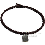 Dark brown twisted hemp choker necklace with Love pewter charm