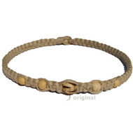 Natural flat wide hemp necklace round wood bead with triangles and small beads