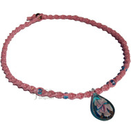 Rose pink twisted hemp necklace turquoise/pink flower teardrop glass pendant