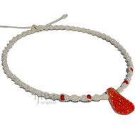 White twisted hemp necklace with Orange swirl glass pendant