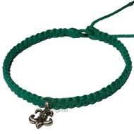 Midory Wide Flat Hemp Necklace with Fleur-de-lis Pewter Pendant