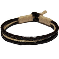 Braided Black leather & Natural hemp bracelet or anklet