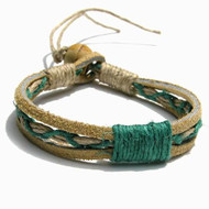 Tan Leather Green Hemp Bracelet or Anklet