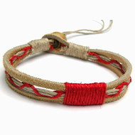 Tan Leather Red Hemp Bracelet or Anklet