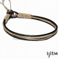 Round Black leather & hemp bracelet or anklet
