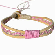 Tan Leather Pink Hemp Bracelet or Anklet