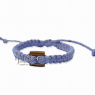 Periwinkle Hemp Adjustable Bracelet or Anklet with Square Brown Bone Bead