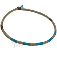 Leather necklace wrapped with natural, turquoise and brown hemp