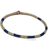 Leather Necklace Wrapped with Natural and Dark Blue Hemp