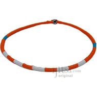 Leather Necklace wrapped with Orange, White and Turquoise Hemp