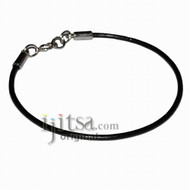 2mm round black leather bracelet or anklet, metal clasp
