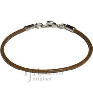 2mm light brown leather bracelet or anklet, metal clasp