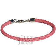 4mm pink braided leather bracelet or anklet metal clasp