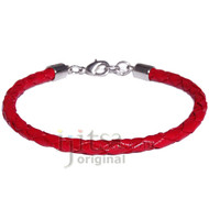 4mm red braided leather bracelet or anklet metal clasp