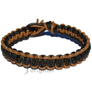 Light brown and matte black flat leather bracelet or anklet